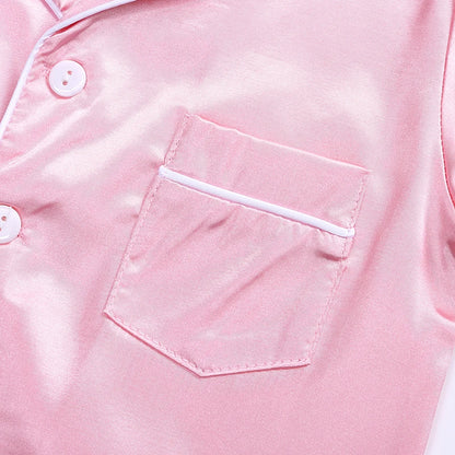 Unisex Kids Silk Satin Pajamas Set Long Sleeve Button-Down Nightgown Infant Baby Sleepwear Top Pants Combo for Boys And Girls