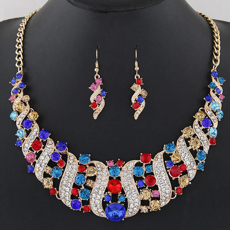 Romantic 6 pieces/set wedding jewelry set shiny crystal bridal jewelry set ladies necklace earrings wholesale gift party