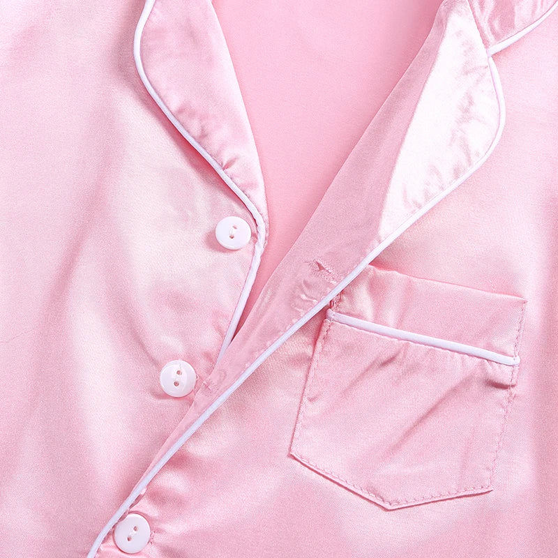 Unisex Kids Silk Satin Pajamas Set Long Sleeve Button-Down Nightgown Infant Baby Sleepwear Top Pants Combo for Boys And Girls