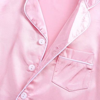 Unisex Kids Silk Satin Pajamas Set Long Sleeve Button-Down Nightgown Infant Baby Sleepwear Top Pants Combo for Boys And Girls