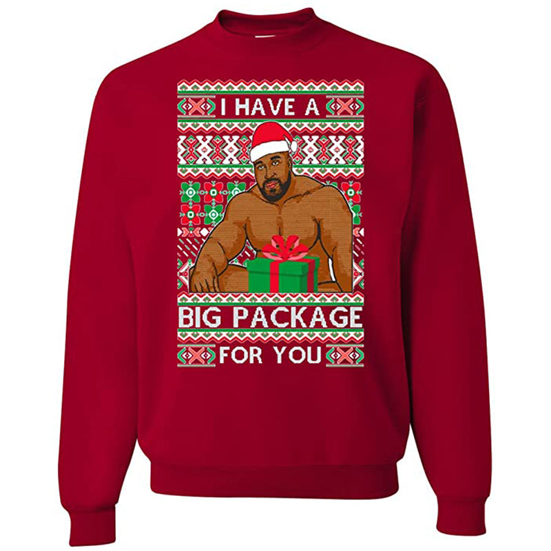 Ugly Christmas Sweater I have a Big package Meme Barry Wood Ugly Christmas Mens Crew Neck
