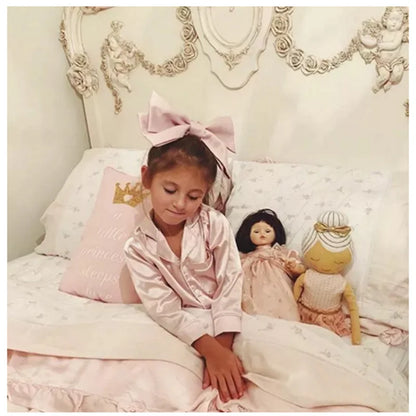 Unisex Kids Silk Satin Pajamas Set Long Sleeve Button-Down Nightgown Infant Baby Sleepwear Top Pants Combo for Boys And Girls