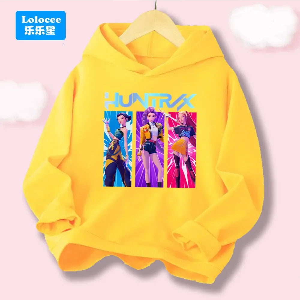 Korean Wave Demon Hunter Loose Comfortable Warm Children's Hoodie Fashion Daily Street  Cute Playful Anime Hooded Clothing Top