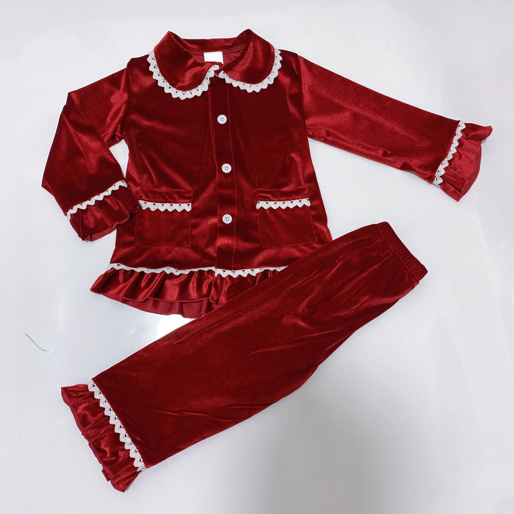 2025 winter family christmas matching outfits loungewear kids girls boys red velvet pyjamas fille cream white pjs set sleepwear