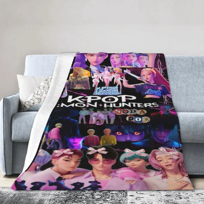 Cool K-Pop Demon Anime Hunter Super Soft Flannel Blanket For Sofa Couch Bedspread,Lightweight Throw Blanket For Living Room