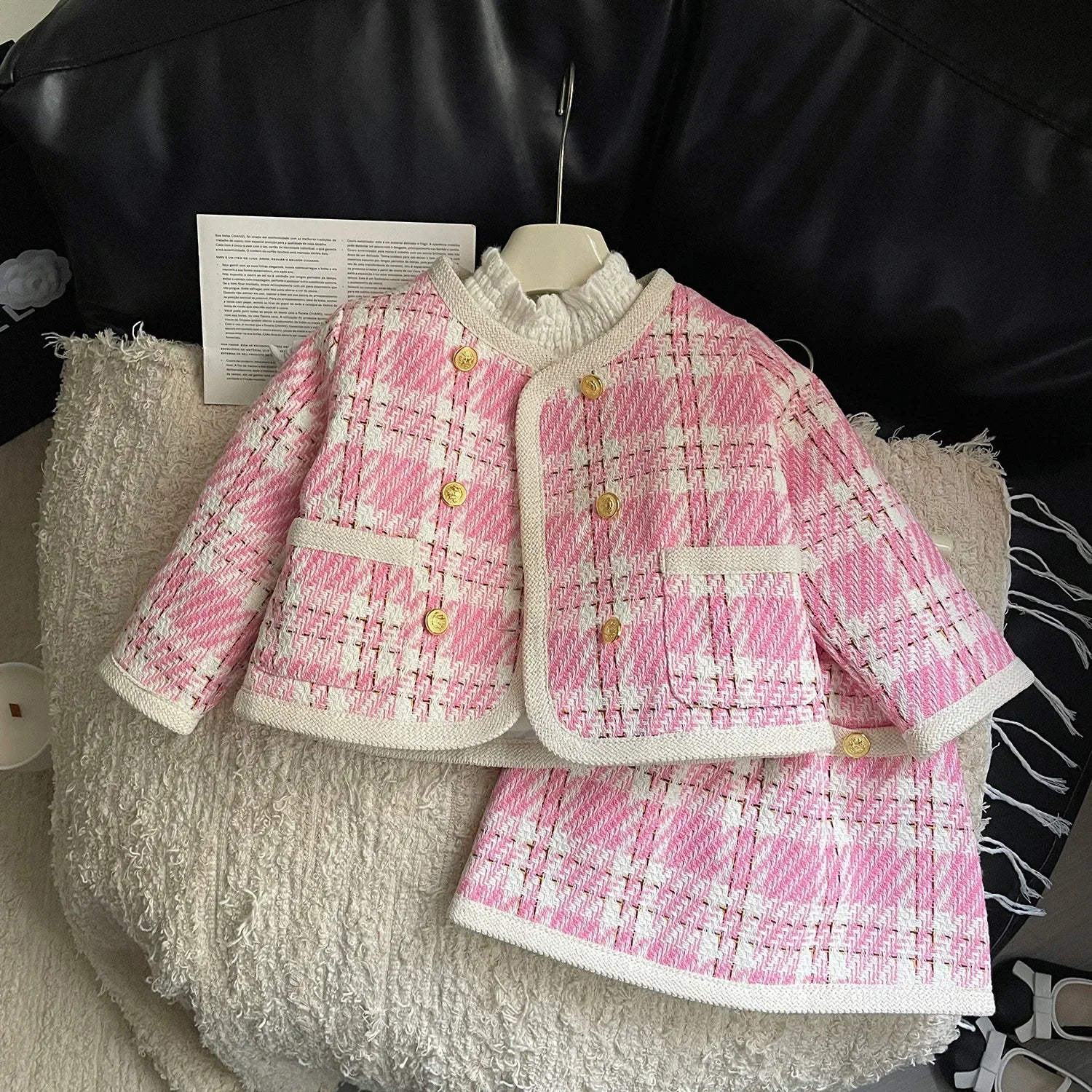 Kids 2Pcs Tweed Clothes Sets Girl Fashion Spring Winter Children Suits for 1-10Ys Elegant Sweet Outfit Kids Clothes
