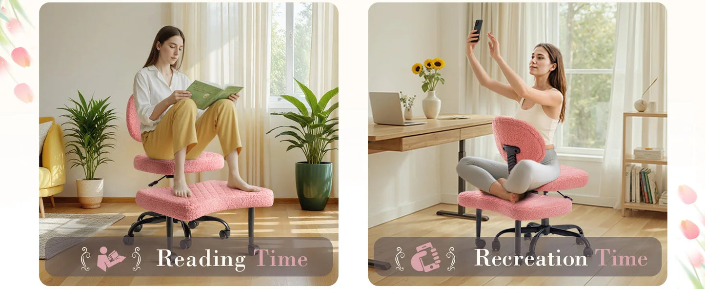 Furmax Ergonomic Criss Cross Legged Office Chair with Wheels, 360°Swivel Adjustable Height Kneeling Desk Chair with Footrest