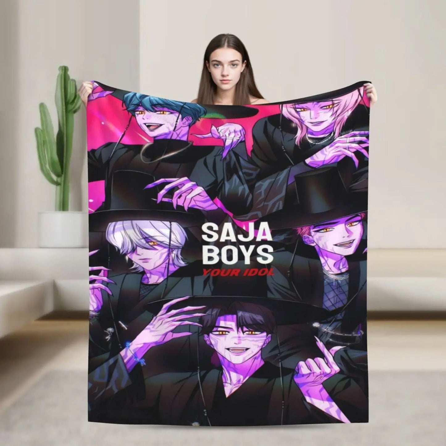 K-pop Demon Hunter Anime-Inspired Ultra-Soft Flannel Blanket - Warm & Cozy All-Season Throw with Vibrant Character Artwork