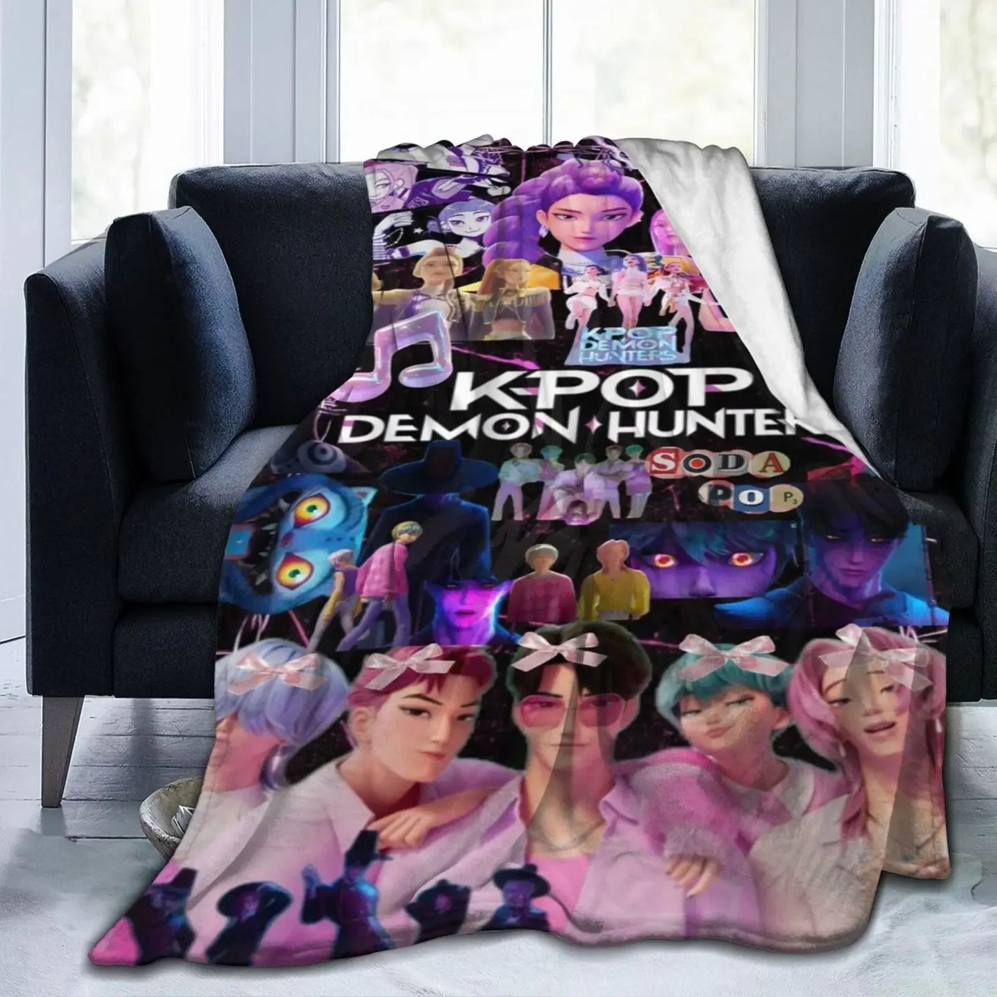 Cool K-Pop Demon Anime Hunter Super Soft Flannel Blanket For Sofa Couch Bedspread,Lightweight Throw Blanket For Living Room