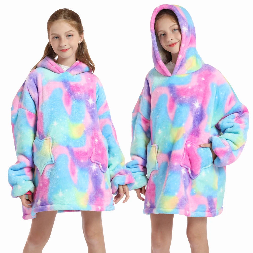 New Winter Oversized Hoodies for Girls Children Warm Soft Animal Cartoon Sweatshirts Girls Outwear Penguin Avocado Panda Hoodie