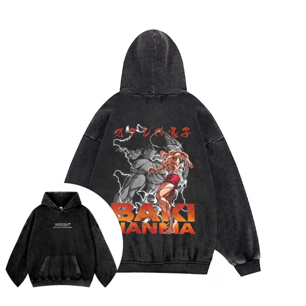 Harajuku Japanese Anime Hoodie Vintage Washed Cotton Pullover Streetwear Oversize Casual Hip Hop Hooded Sweatshirt Men Women Y2k