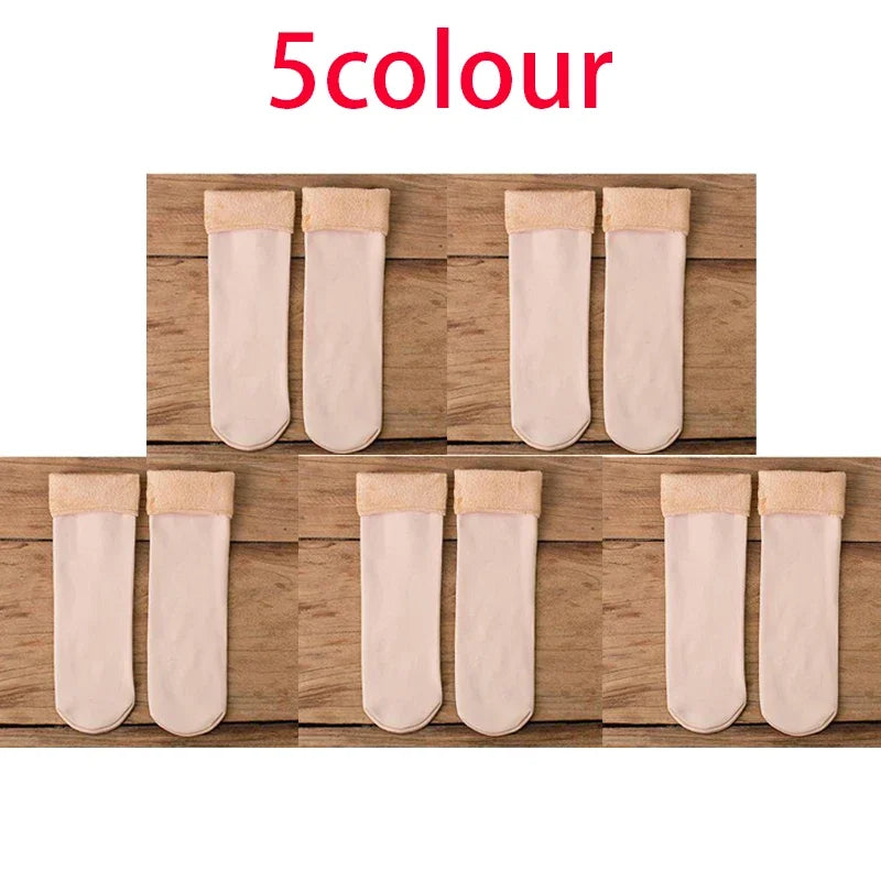 5 Pairs Of Women's Winter Thickened Warm Socks Set With Thickened Velvet Solid Wool Socks To Keep Out Cold And Snow Socks