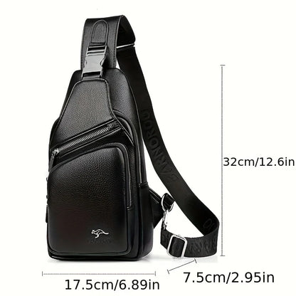 Men’s Vintage PU Leather Sling Bag – Large Capacity Crossbody Chest Bag with Multi-Pockets, Secure Buckle Closure – Stylish Comm