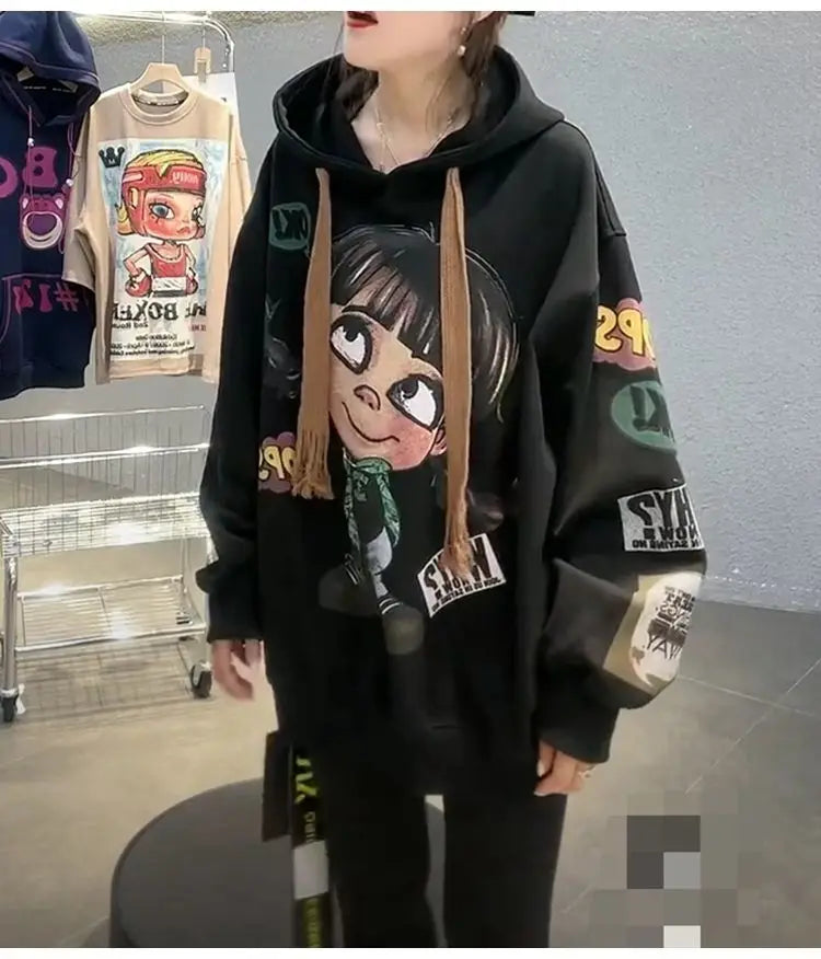 Hoody Extra Large 2025 New Medium To Long Size Cartoon Cute Girl Fleeces Hooded Women Hoodie Autumn Sweater Loose Top Sweatshirt