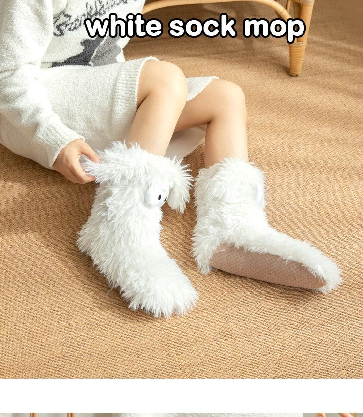 Women's Men Winter Kawaii Big Eyes Slipper Socks with Puppy Ears Cartoon Non-slip Floor Socks Warm Thickened Coral Stockings  ﻿