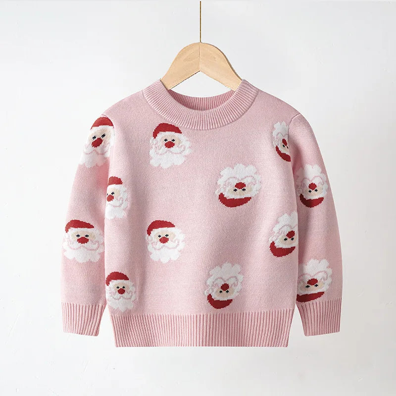 Kids Christmas Plush Pullover Sweater Warm Winter Autumn Cartoon Print Green O-Neck Unisex Clothing for Boys And Girls 2-7 Years