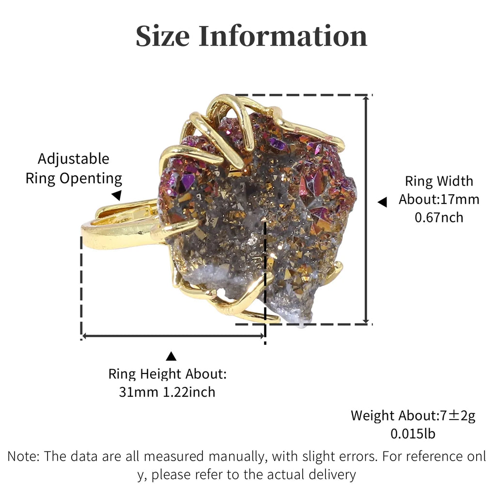 2025 Adjustable Natural Crystal Raw Cluster Ring Colorful Healing Crystal Jewelry Unisex Crystal Wristband Mindfulness Accessory