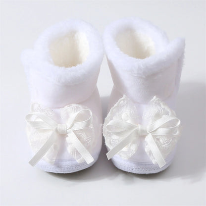Cute Baby Girls Winter Boots Warm Faux Fur Lined Soft Sole Bowknot Non-slip First Walker Shoes for Toddler Girls
