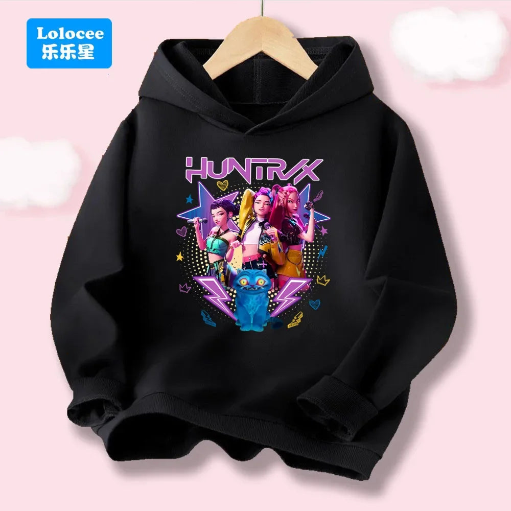 Korean Wave Demon Hunter Loose Comfortable Warm Children's Hoodie Fashion Daily Street  Cute Playful Anime Hooded Clothing Top