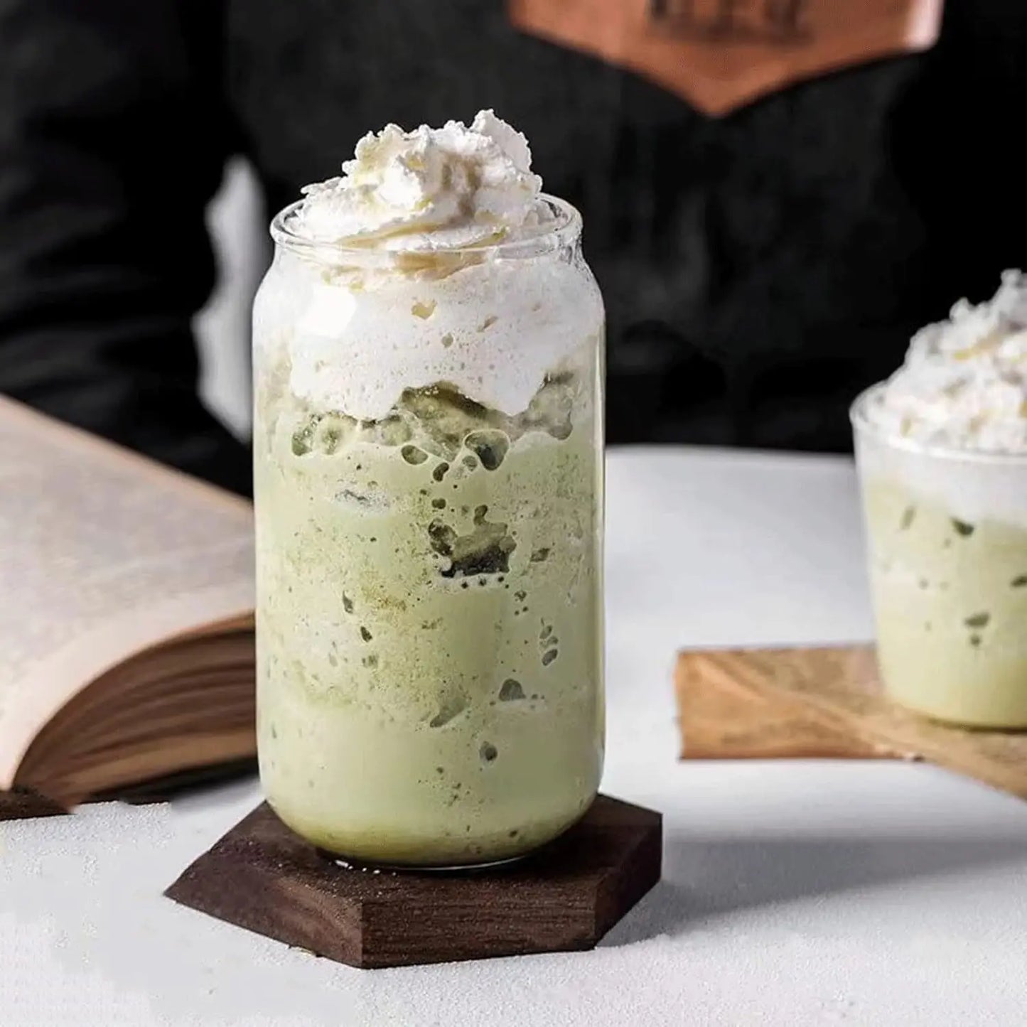 Drinking Glasses with Bamboo Lids and Glass Straw 2PCS Set, 16oz Glass Cups with Lids and Straws, Beer, Iced Coffee Glasses, Sod