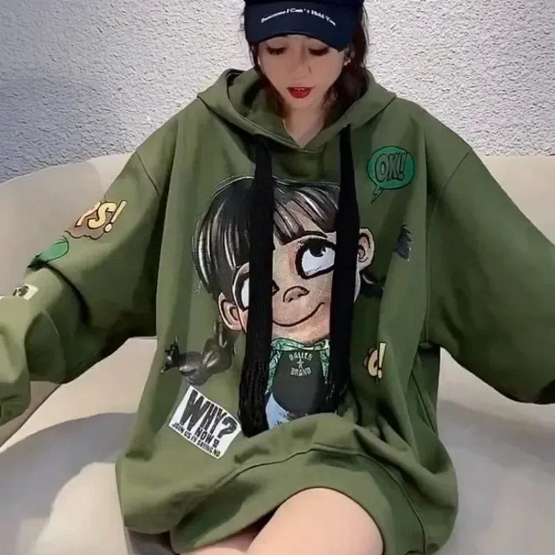 Hoody Extra Large 2025 New Medium To Long Size Cartoon Cute Girl Fleeces Hooded Women Hoodie Autumn Sweater Loose Top Sweatshirt