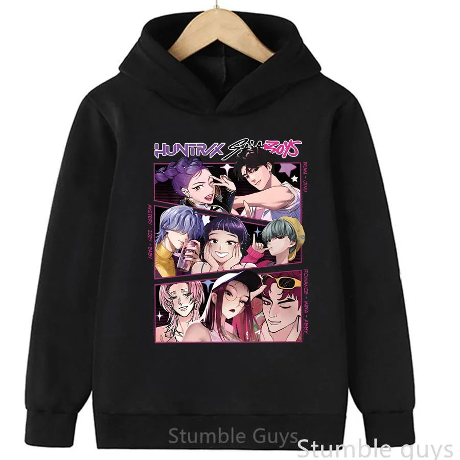 3-12Y Kids Hoodie KPop Demon Hunters Spring Autumn Sportswear Warm Print Casual Fashion Boys Clothes Girls