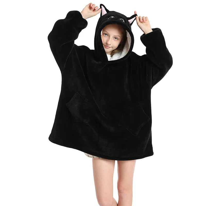 Kids Hoodie Oversized Blanket with Sleeves Panda Giraffe Kigurumi Boy Sweatshirt Teenage Girl Hoodie Children Warm Clothes