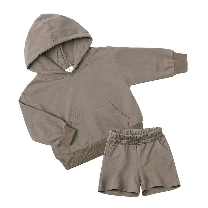 2025 New Winter Kids Boys Girls Clothes 2 Pieces Tracksuit Outfits Set Solid Top Sweatshirt+Elastic Joggers Shorts Causal Suit