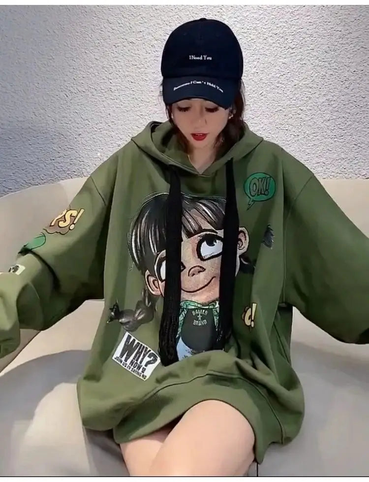 Hoody Extra Large 2025 New Medium To Long Size Cartoon Cute Girl Fleeces Hooded Women Hoodie Autumn Sweater Loose Top Sweatshirt