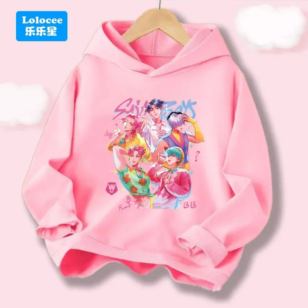 Korean Wave Demon Hunter Loose Comfortable Warm Children's Hoodie Fashion Daily Street  Cute Playful Anime Hooded Clothing Top