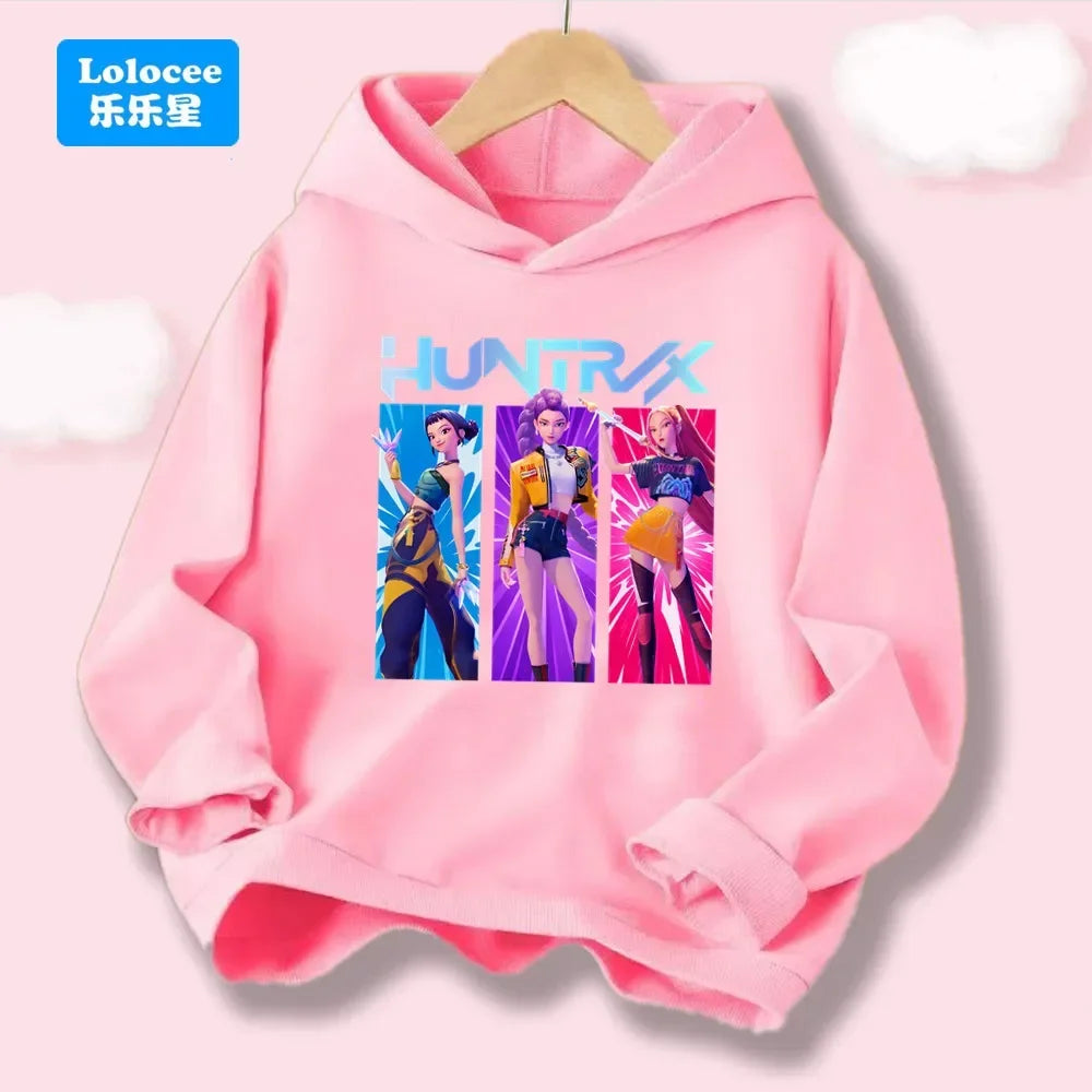 Korean Wave Demon Hunter Loose Comfortable Warm Children's Hoodie Fashion Daily Street  Cute Playful Anime Hooded Clothing Top