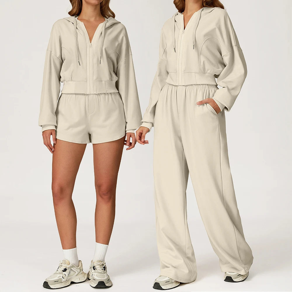 Winter 2-piece Casual Sports Hoodie Set Women's Long Sleeved Loose Yoga Set High Waisted Sweatpants Running and Fitness Set