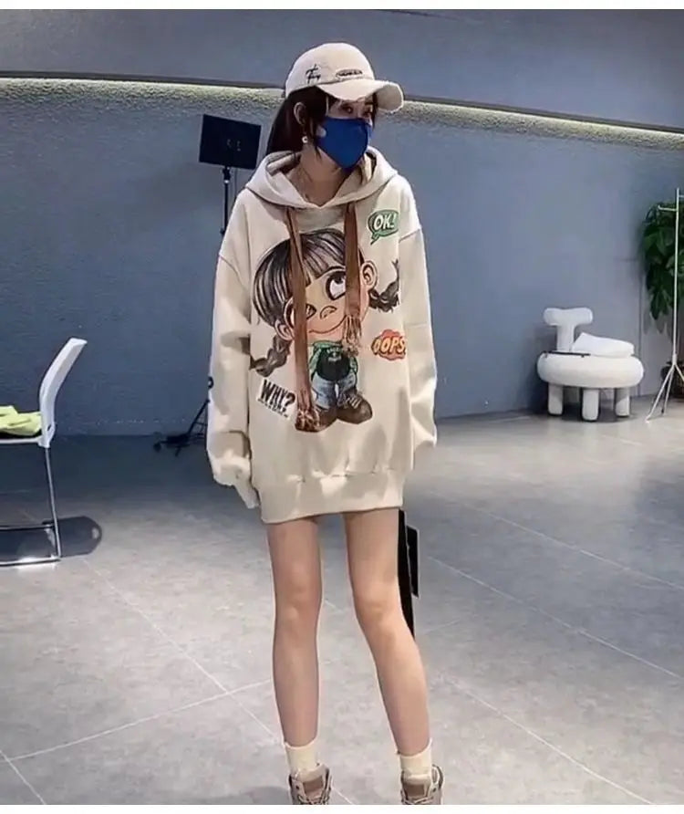 Hoody Extra Large 2025 New Medium To Long Size Cartoon Cute Girl Fleeces Hooded Women Hoodie Autumn Sweater Loose Top Sweatshirt