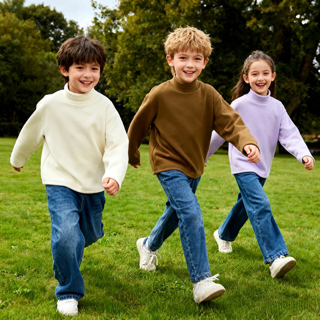 Kids High-necked Pullover Hoodies Autumn Winter Warm-keeping T-shirt Soft Comfortable Base T-shirt Boys Girls Windproof Hoodies