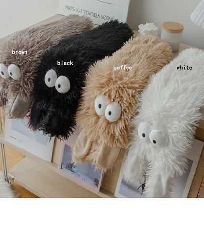 Women's Men Winter Kawaii Big Eyes Slipper Socks with Puppy Ears Cartoon Non-slip Floor Socks Warm Thickened Coral Stockings  ﻿