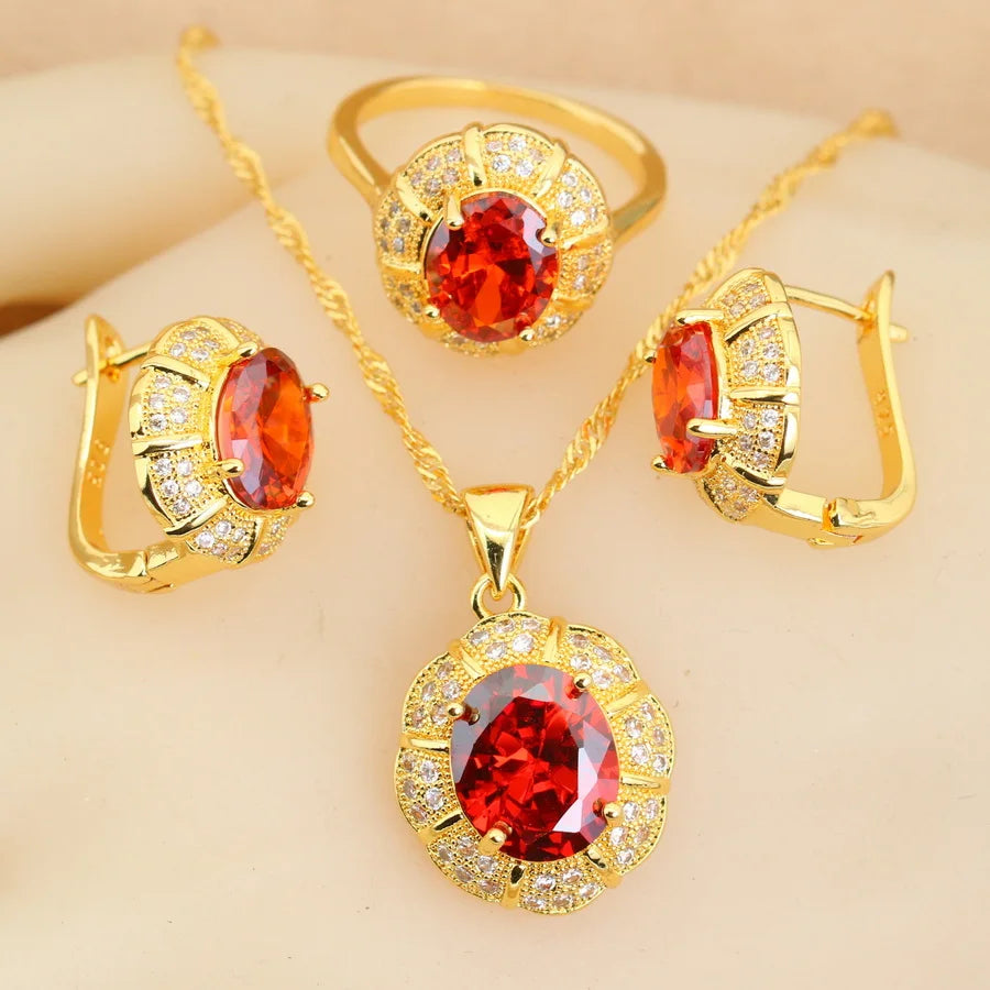 Classic 18K Gold Plated Bridal Jewelry Sets for Women Blue Crystal Club Earrings Necklace Pendant Ring Wedding Gift