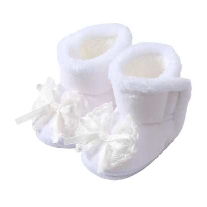 Cute Baby Girls Winter Boots Warm Faux Fur Lined Soft Sole Bowknot Non-slip First Walker Shoes for Toddler Girls