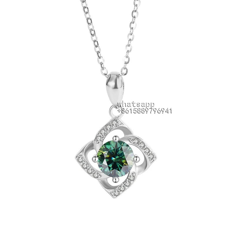 s925 sterling silver four-leaf clover necklace, silver pendant, Moissanite necklace, classic for women