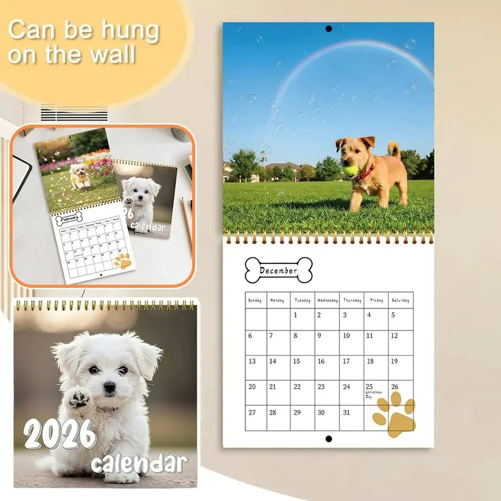 2026 New Dogs Calendar - Year Monthly Planner & Agenda Schedule Organizer Wall Calendar Decoration Funny Party Gifts For Friends