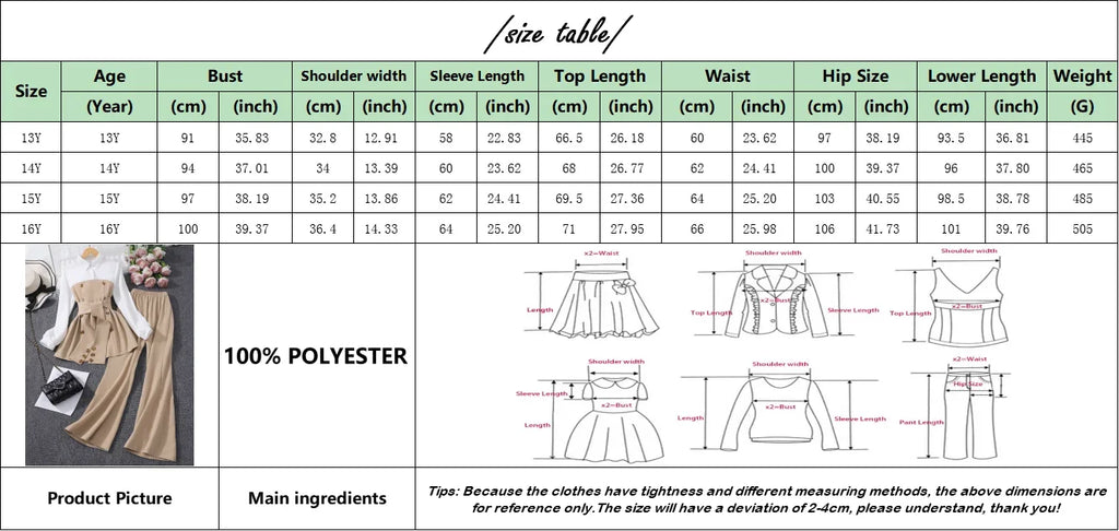 Teen Girls Clothing Set Long Sleeve Solid Color Spring Autumn Belt Children Suit Casual Elegant Comfort Girls Outfits 13-16Y