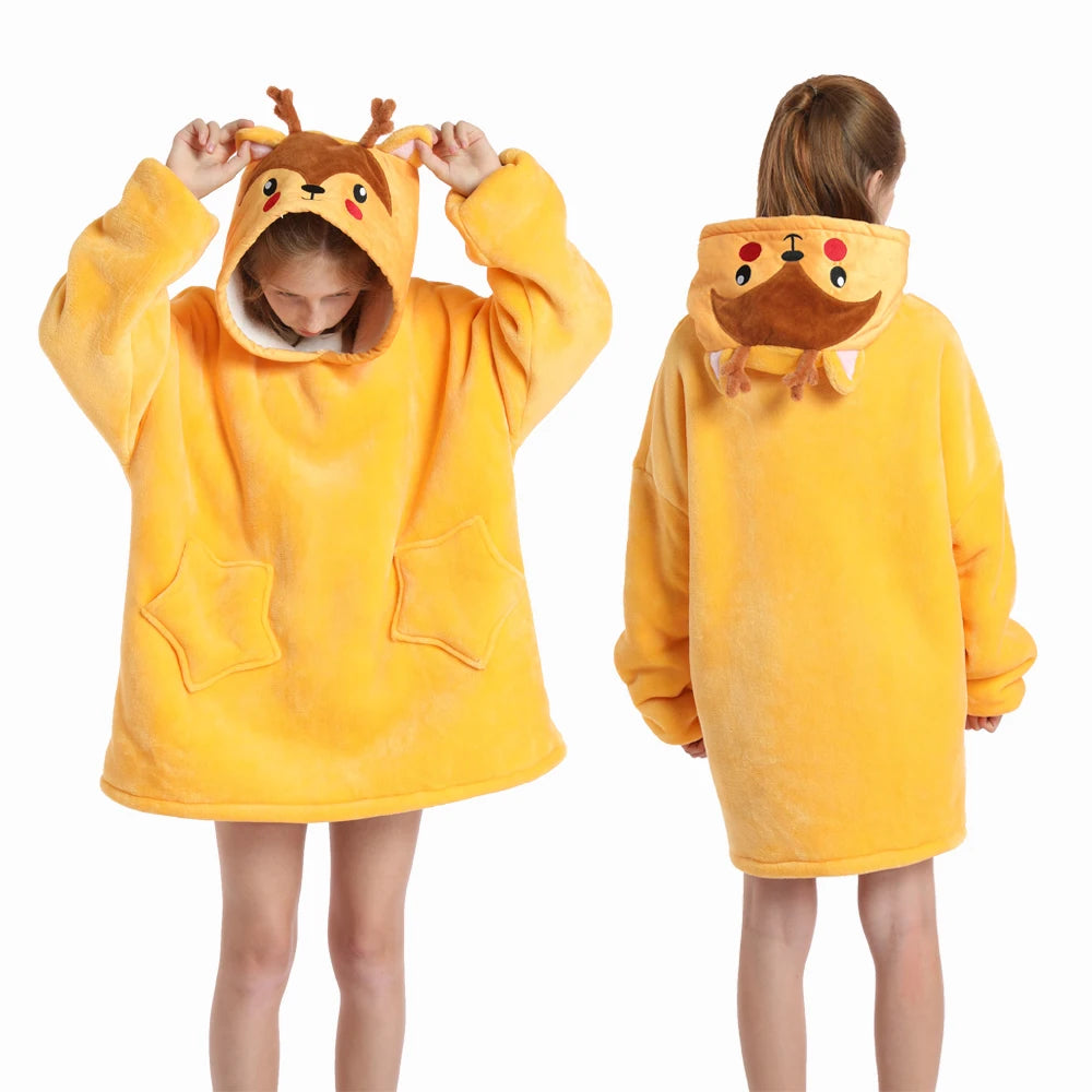 New Winter Oversized Hoodies for Girls Children Warm Soft Animal Cartoon Sweatshirts Girls Outwear Penguin Avocado Panda Hoodie