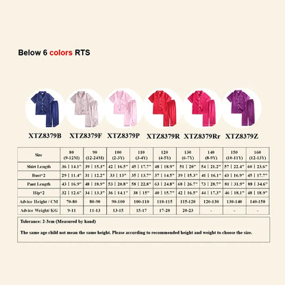 Unisex Kids Silk Satin Pajamas Set Long Sleeve Button-Down Nightgown Infant Baby Sleepwear Top Pants Combo for Boys And Girls