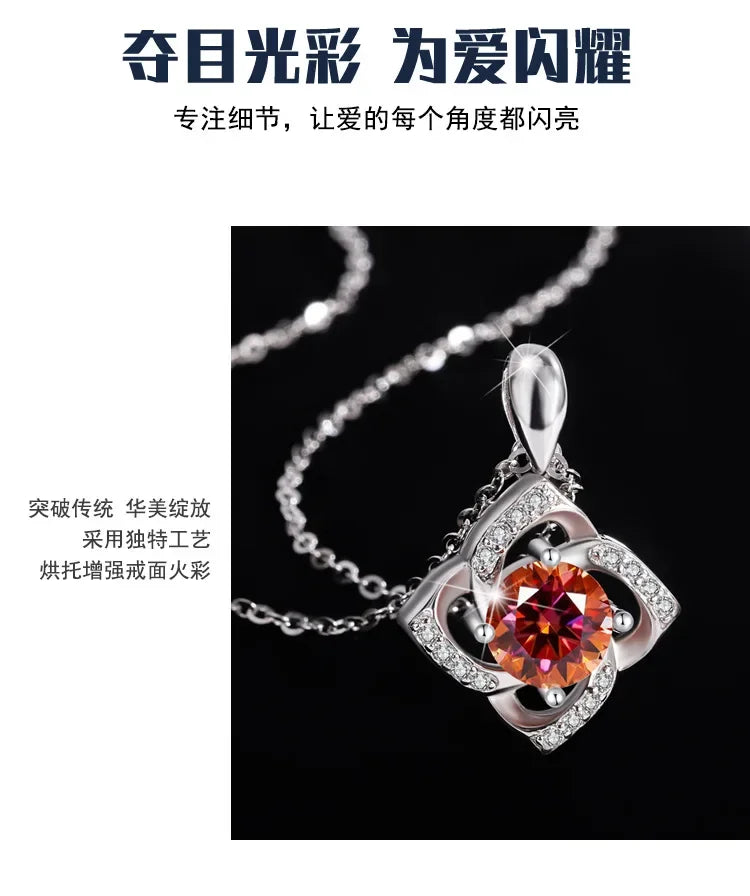 s925 sterling silver four-leaf clover necklace, silver pendant, Moissanite necklace, classic for women