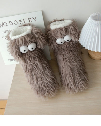 Women's Men Winter Kawaii Big Eyes Slipper Socks with Puppy Ears Cartoon Non-slip Floor Socks Warm Thickened Coral Stockings  ﻿