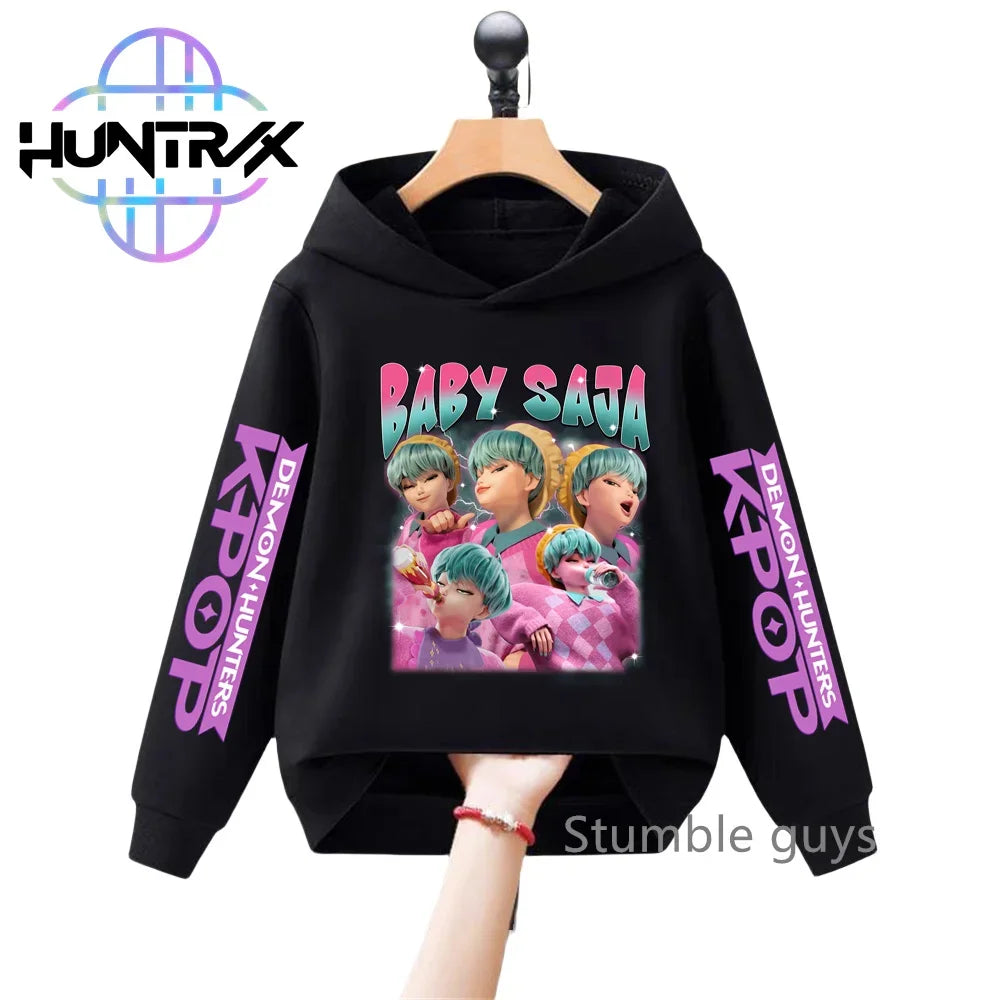 3-12Y Kids Hoodie KPop Demon Hunters Spring Autumn Sportswear Warm Print Casual Fashion Boys Clothes Girls
