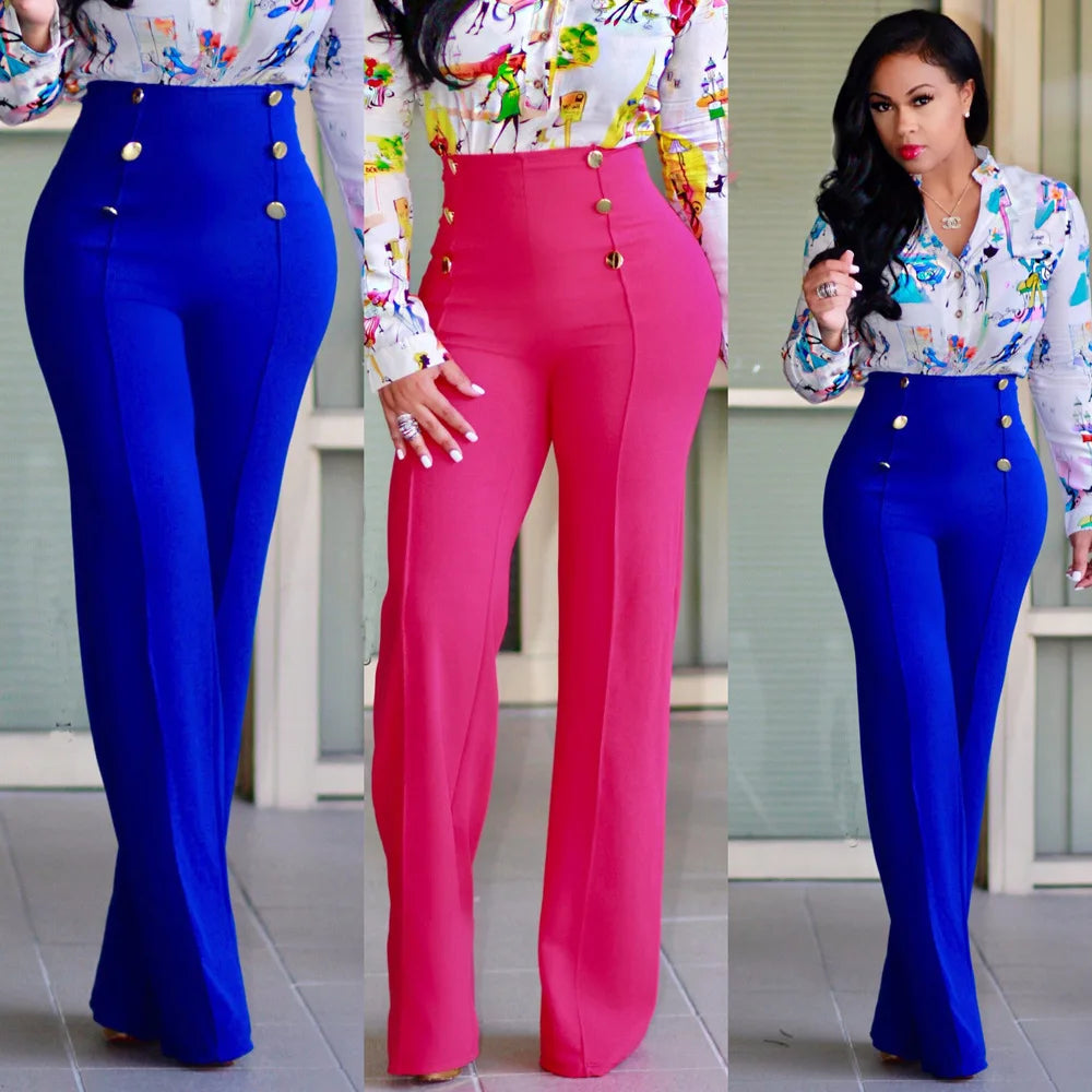 Elegant High Waist Wide Leg Bootcut Pants Summer European & American Fashion Simple Women's Flared Trousers
