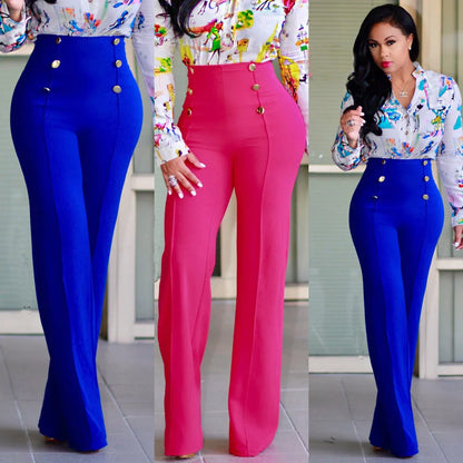 Elegant High Waist Wide Leg Bootcut Pants Summer European & American Fashion Simple Women's Flared Trousers