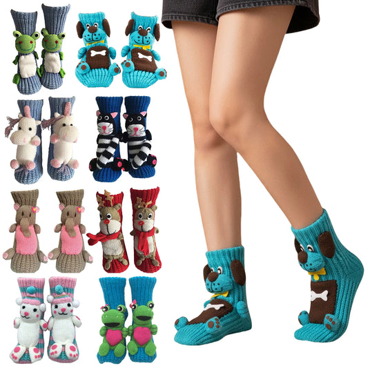 Long Stocking Stuffers Socks Household Chunky Winter Thermal Thicken Warm Socks Funny Anti-Skid 3D Cartoon Animal Soft Crew Sock