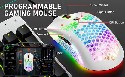 80% Mechanical Gaming Keyboard and Mouse Mousepad &Rainbow Backlit 12000 DPI Lightweight Gaming Mouse with Honeycomb Shell Set