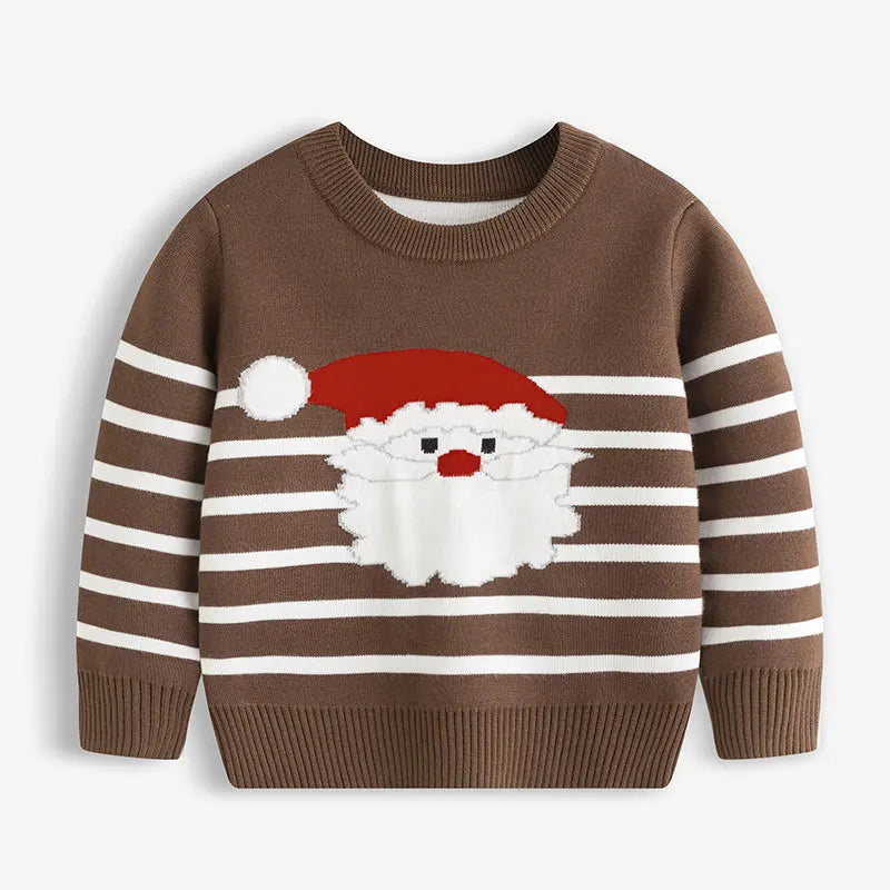 Kids Christmas Plush Pullover Sweater Warm Winter Autumn Cartoon Print Green O-Neck Unisex Clothing for Boys And Girls 2-7 Years